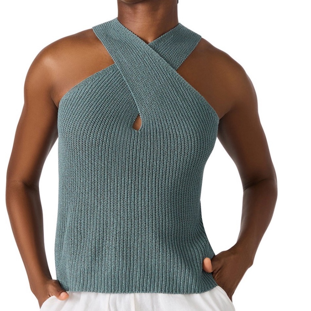 Steve Madden Teal Knit Cross Over Top